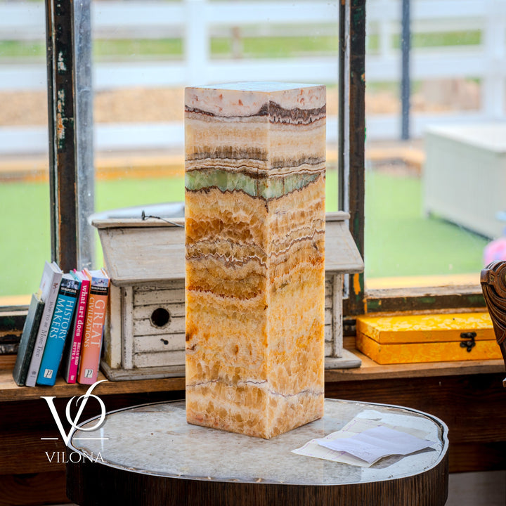 Aqua Onyx Square Table Lamp - 20" Tall, x 6"x 6" (Medium 