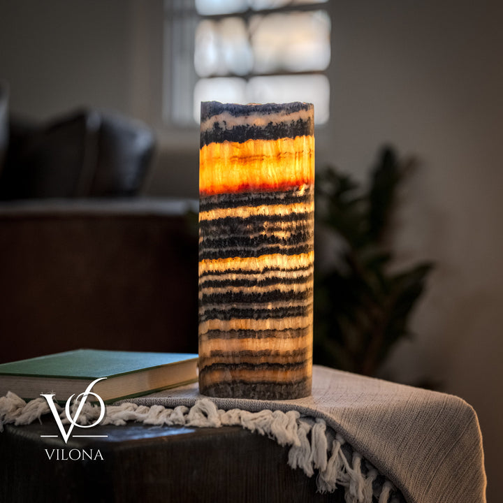 Tangerine Onyx - 12" Tall, x 4.5" Diameter (Small Table Lamp 