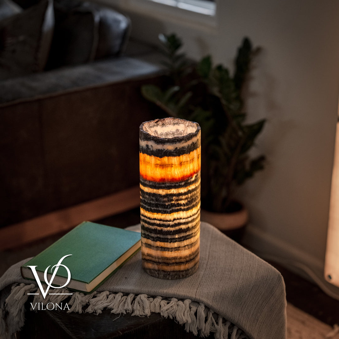 Tangerine Onyx - 12" Tall, x 4.5" Diameter (Small Table Lamp 
