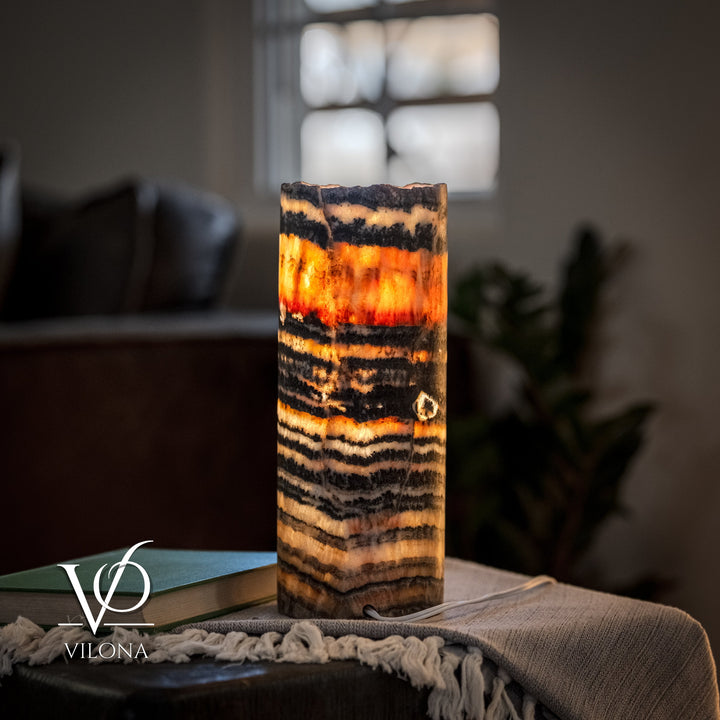 Tangerine Onyx - 12" Tall, x 4.5" Diameter (Small Table Lamp 