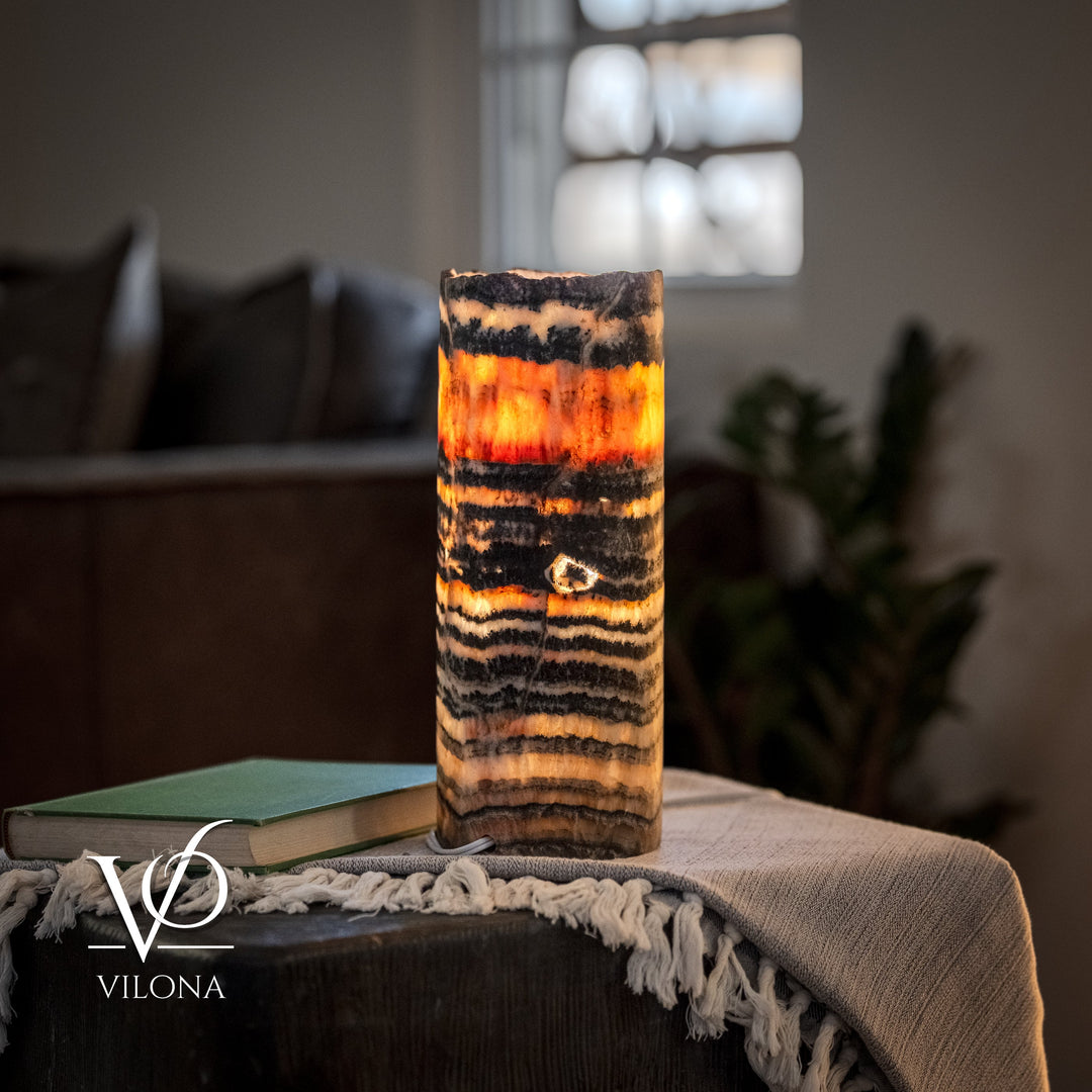 Tangerine Onyx - 12" Tall, x 4.5" Diameter (Small Table Lamp 