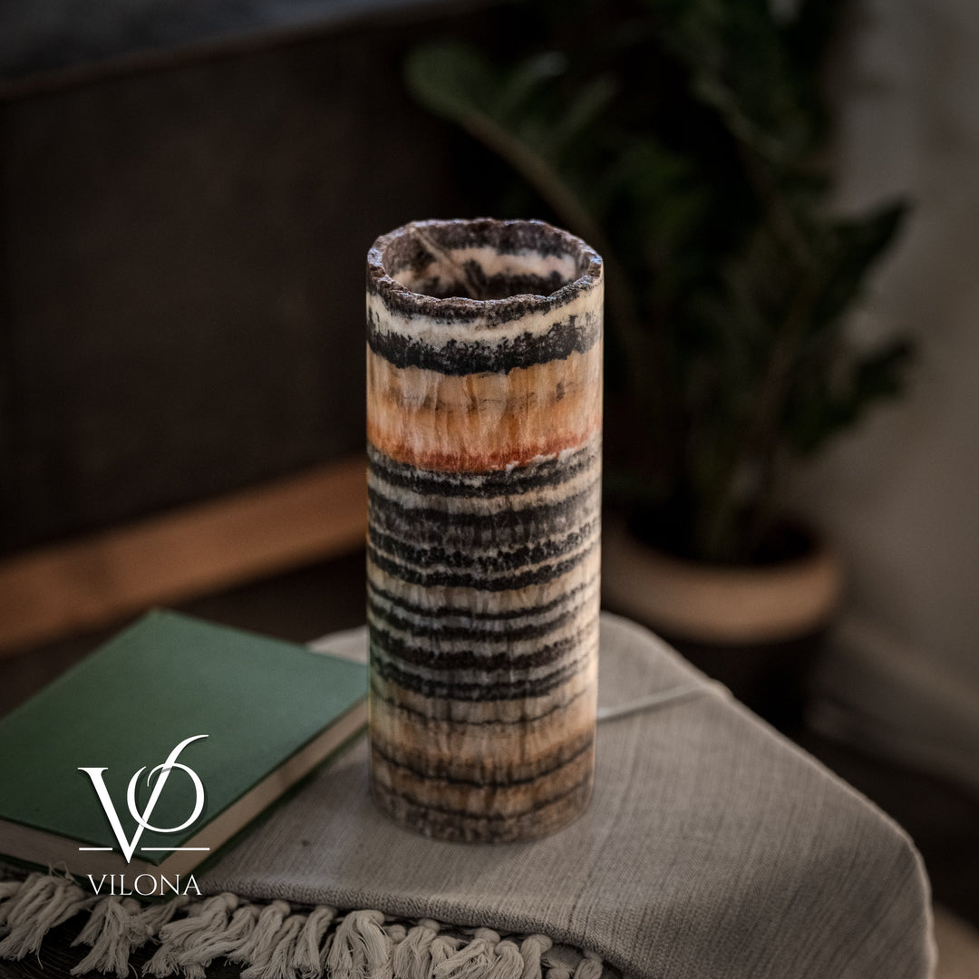 Tangerine Onyx - 12" Tall, x 4.5" Diameter (Small Table Lamp 
