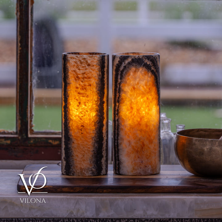 Tangerine Onyx - 12" Tall, x 4.5" Diameter (Small Table Lamp Pair 