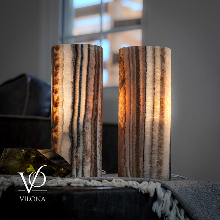 Sahara Onyx - 12" Tall, x 4.5" Diameter (Small Table Lamp Pair 