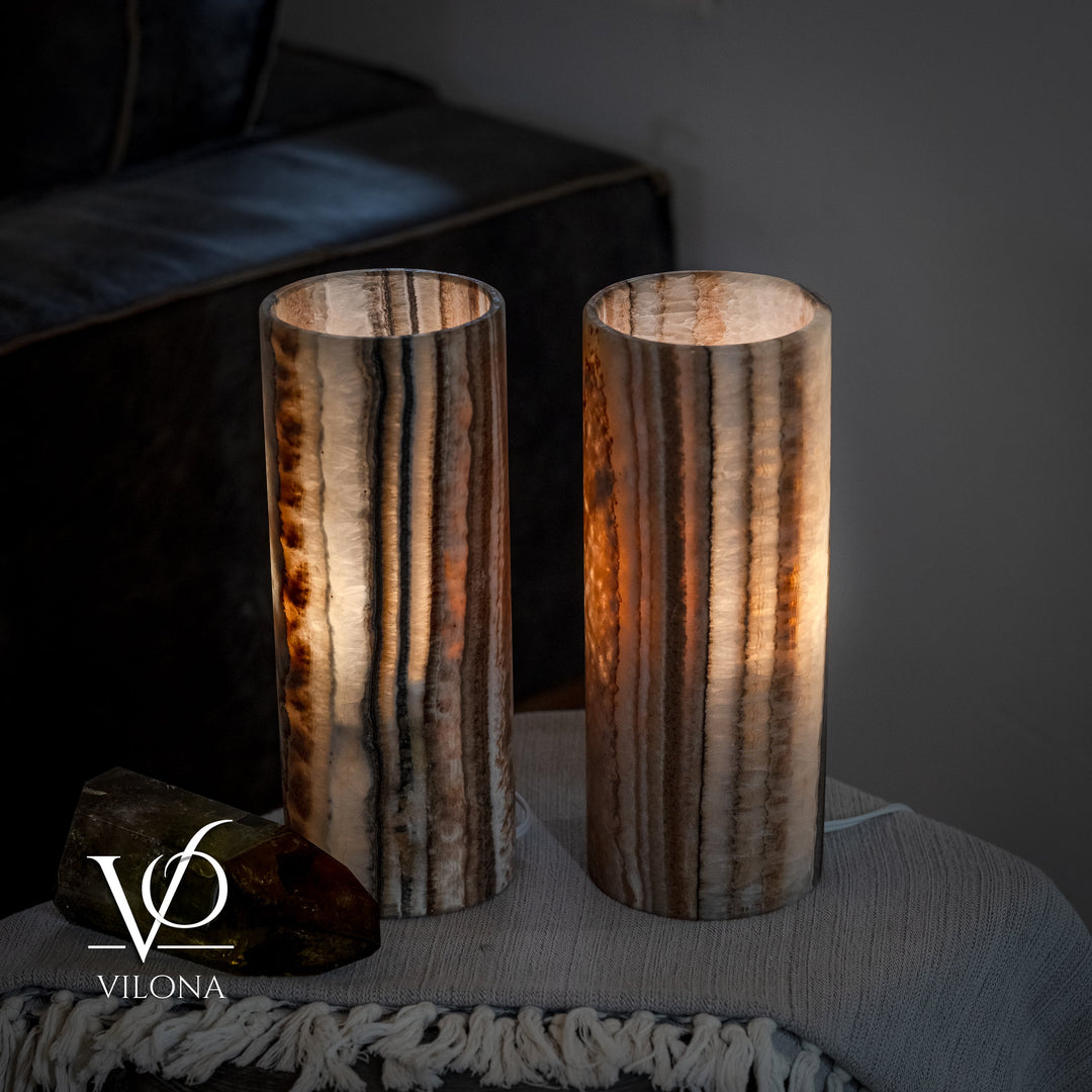 Sahara Onyx - 12" Tall, x 4.5" Diameter (Small Table Lamp Pair 