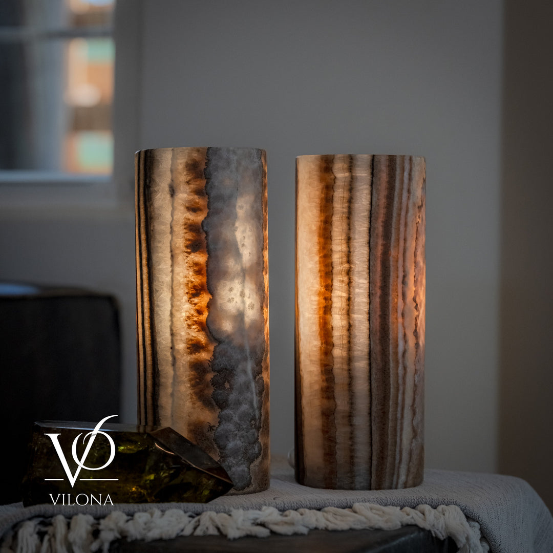 Sahara Onyx - 12" Tall, x 4.5" Diameter (Small Table Lamp Pair 