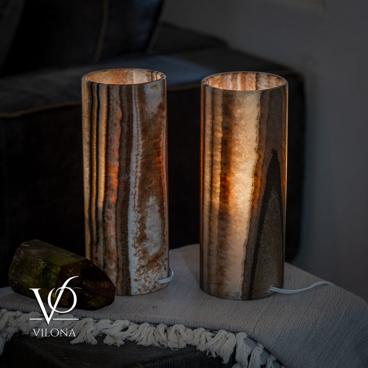 Sahara Onyx - 12" Tall, x 4.5" Diameter (Small Table Lamp Pair 