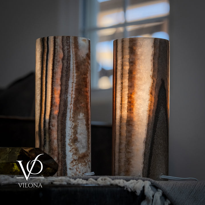 Sahara Onyx - 12" Tall, x 4.5" Diameter (Small Table Lamp Pair 
