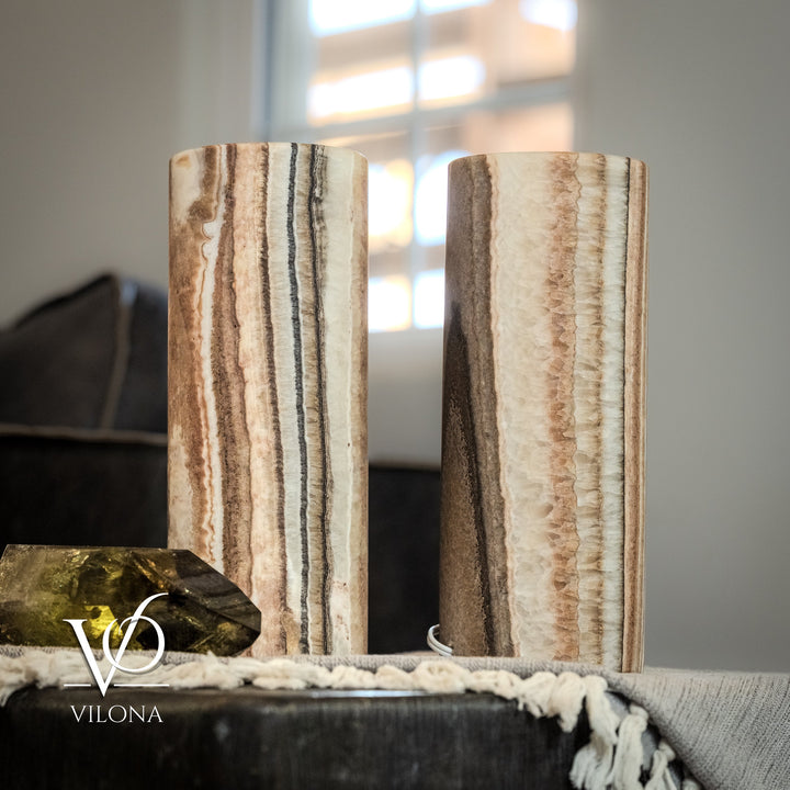 Sahara Onyx - 12" Tall, x 4.5" Diameter (Small Table Lamp Pair 