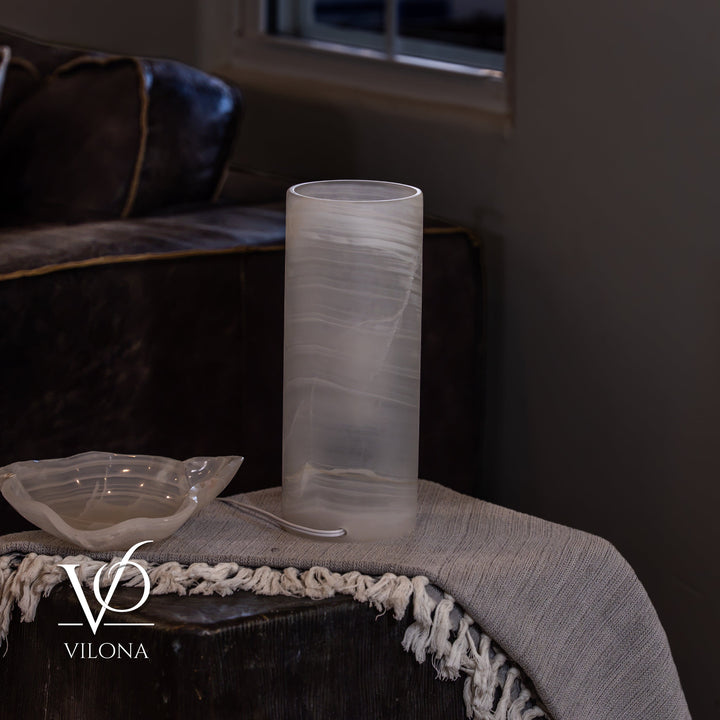 White Ice Onyx - 12" Tall, x 4.5" Diameter (Small Table Lamp 