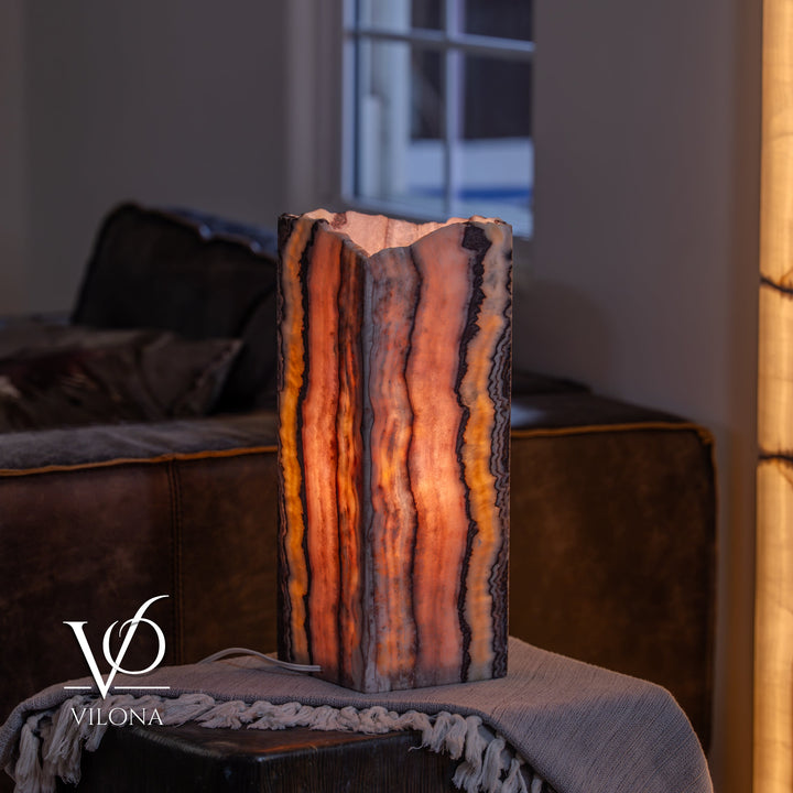 Rosa Onyx Live Edge Table Lamp – 16" Tall × 6" Square 