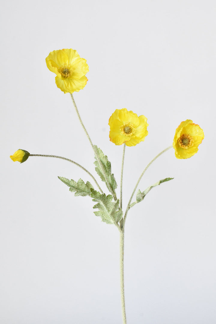 24" Faux Yellow Poppy Stem