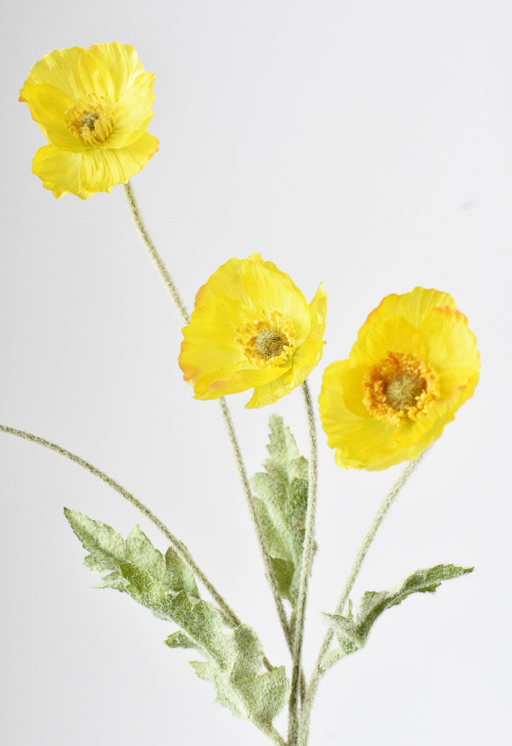 24" Faux Yellow Poppy Stem