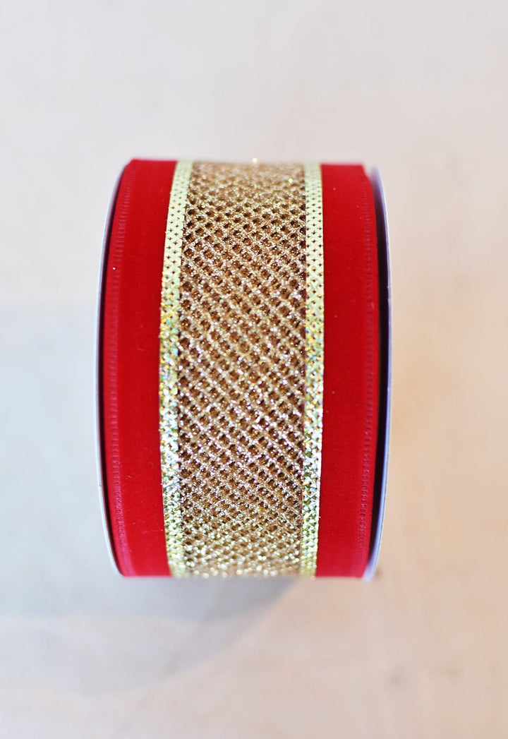 2.5" x 10yd Red/Gold Mesh Ribbon