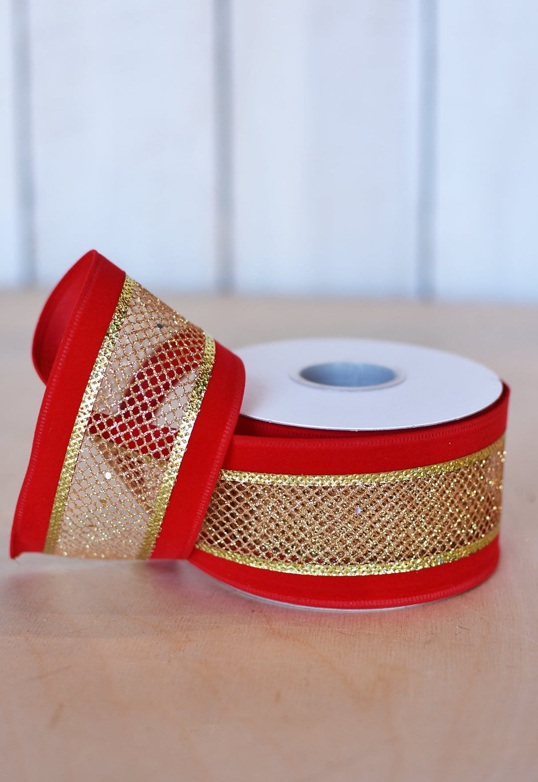 2.5" x 10yd Red/Gold Mesh Ribbon