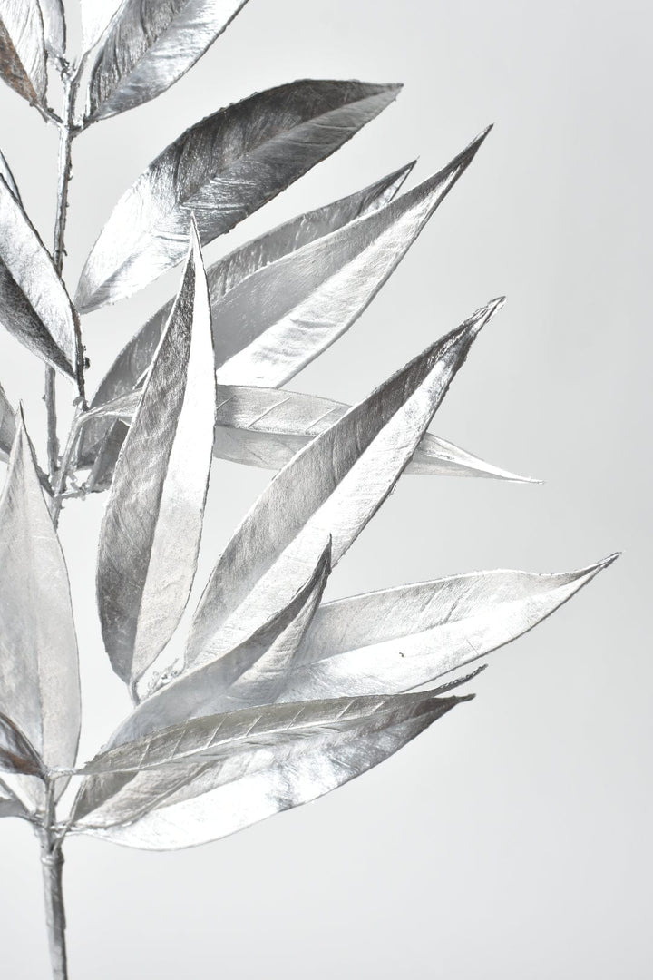 22.5" Faux Silver Metallic Bay Leaf Stem
