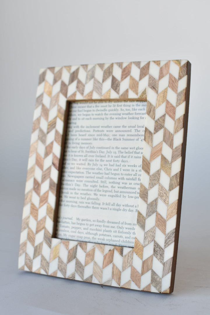Enlayed Wood and Faux Bone Herringbone Frame