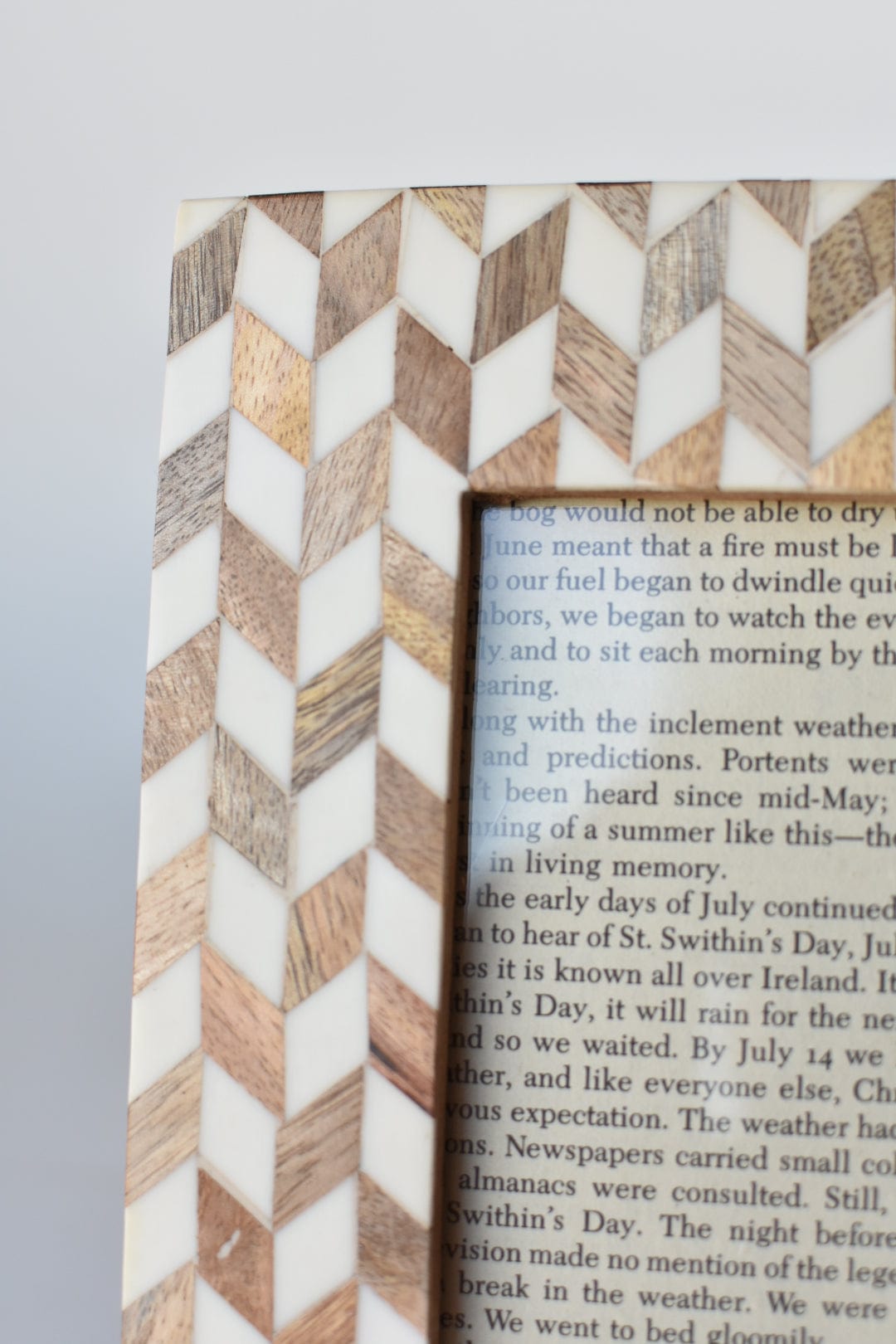 Enlayed Wood and Faux Bone Herringbone Frame