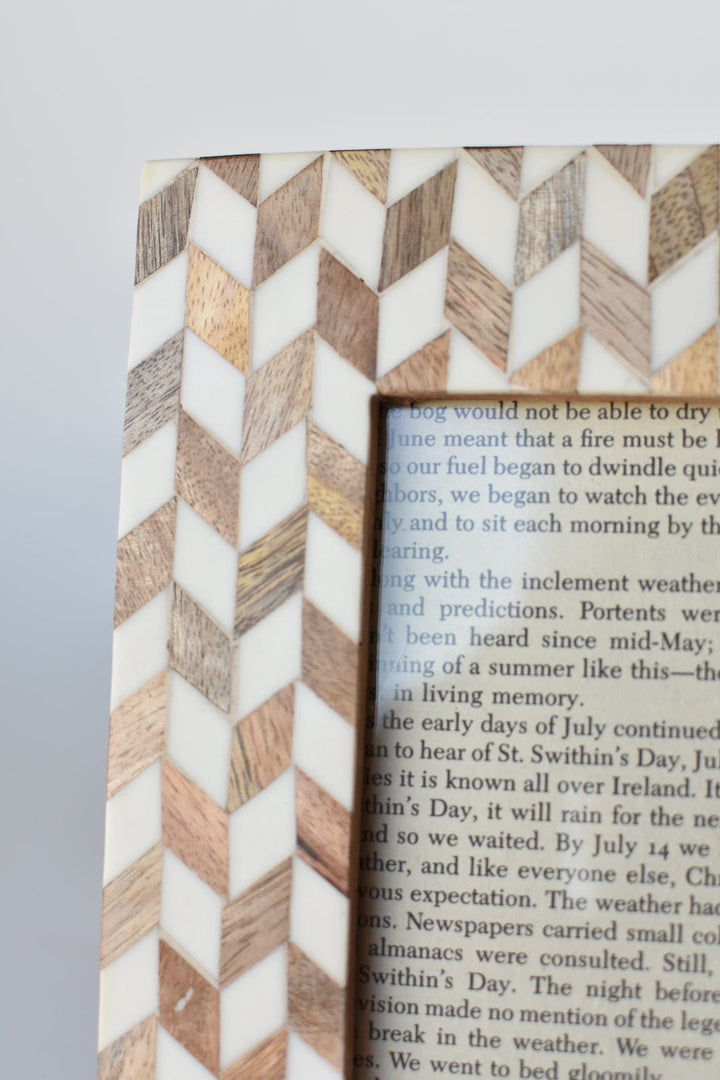 Enlayed Wood and Faux Bone Herringbone Frame