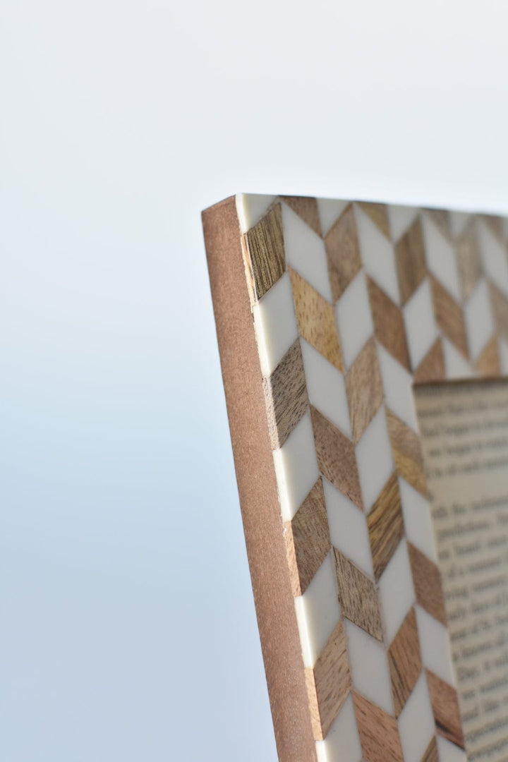 Enlayed Wood and Faux Bone Herringbone Frame