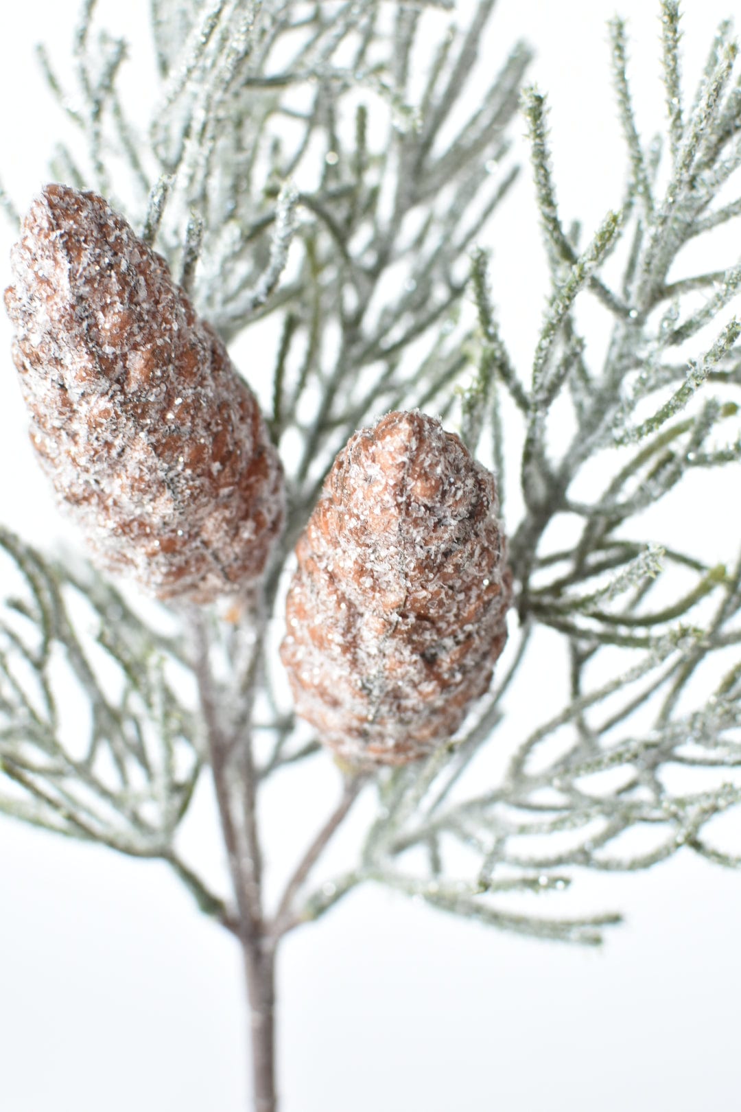 13" Faux Frosted Greenery with Faux Pine Cones