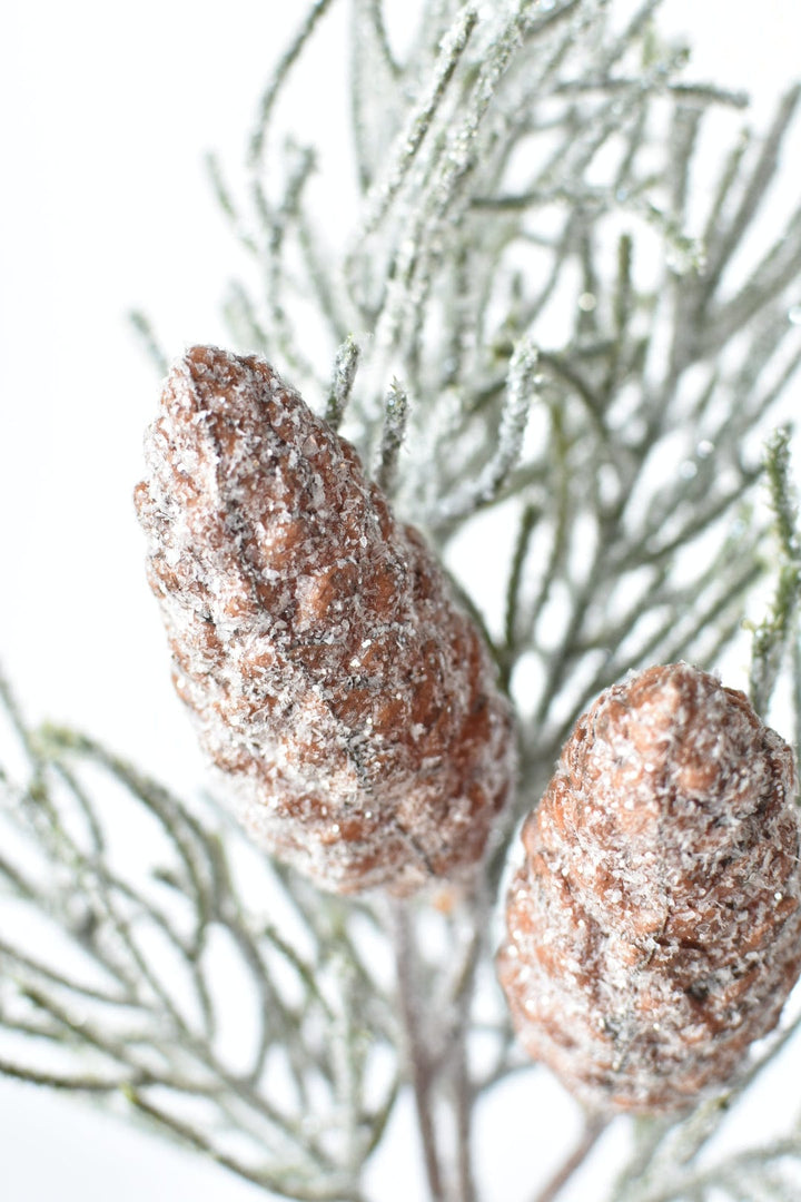 13" Faux Frosted Greenery with Faux Pine Cones