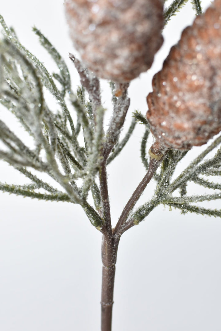 13" Faux Frosted Greenery with Faux Pine Cones