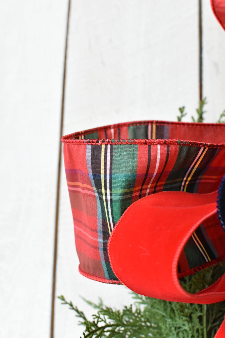 Red Tartain with Red and Blue Velvet Bow