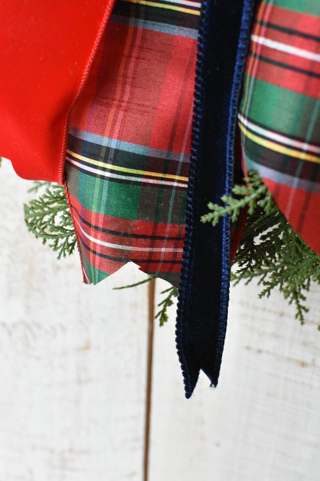 Red Tartain with Red and Blue Velvet Bow