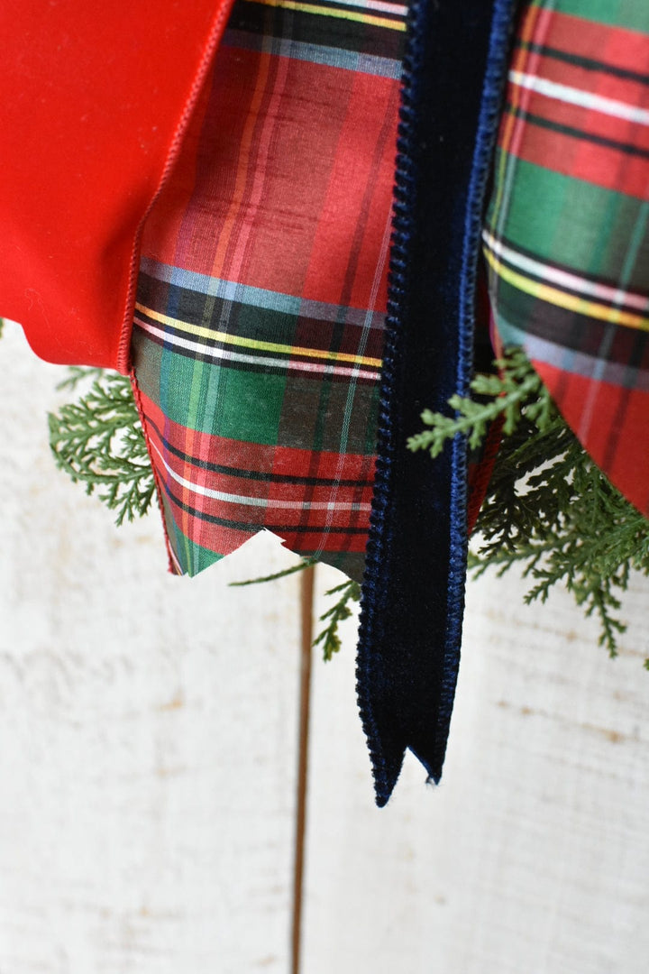 Red Tartain with Red and Blue Velvet Bow