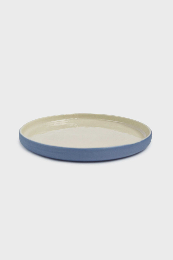 Handmade Blue Porcelain Dinner Plates. Forget-me-not/Chocolate