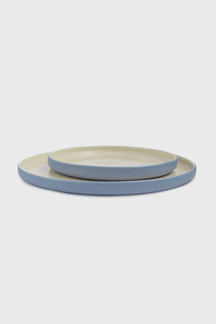 Handmade Blue Porcelain Dinner Plates. Forget-me-not/Chocolate