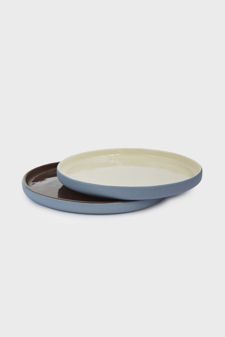 Handmade Blue Porcelain Dinner Plates. Forget-me-not/Chocolate
