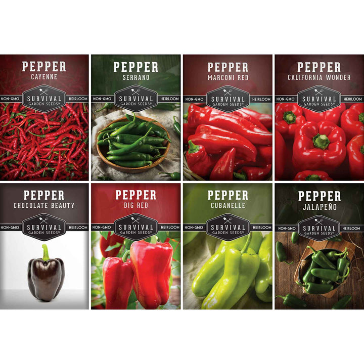 Eight Pepper Seed Collection – Heirloom Non-GMO Sweet &amp; Hot Pepper Varieties for Home Gardening and Food Preservation