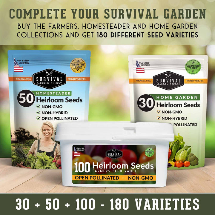 Complete Heirloom Survival Garden Seed Kit – 100 Non-GMO Packets