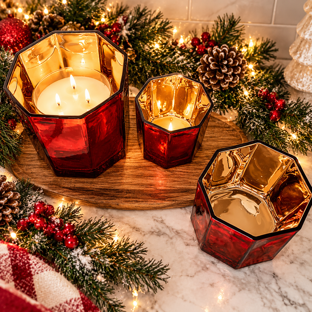 Red Gold Mercury Glass Candle Holder Vase Christmas Table Decor Fun Holiday Gift