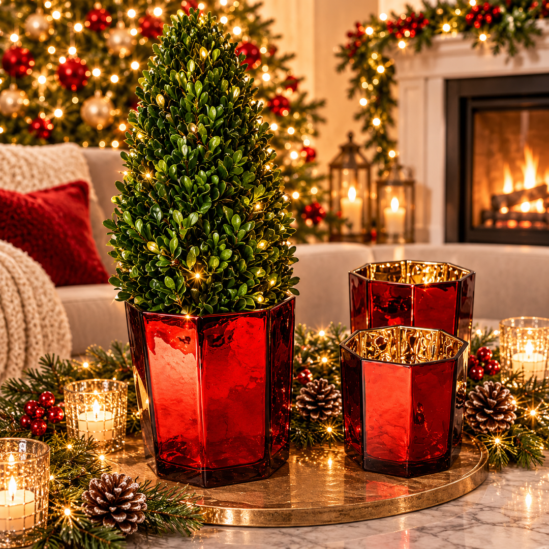 Red Gold Mercury Glass Candle Holder Vase Christmas Table Decor Fun Holiday Gift
