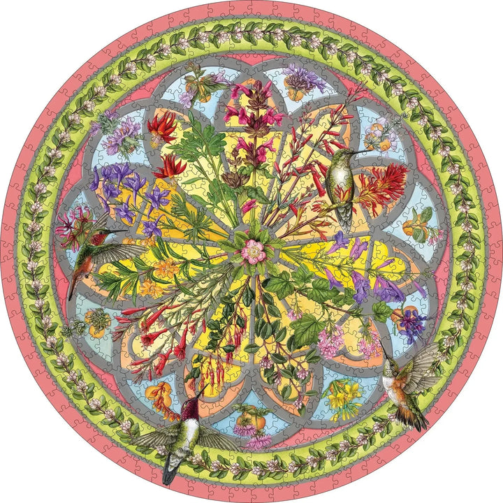 Floral Compass by Erin E. Hunter 500 Piece Round Jigsaw Puzzle Pomegranate