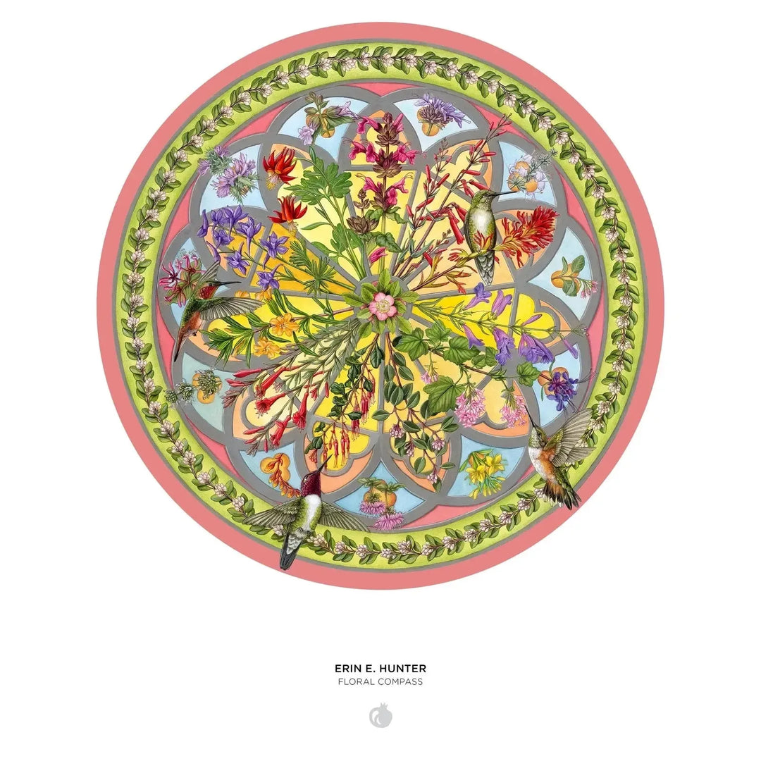Floral Compass by Erin E. Hunter 500 Piece Round Jigsaw Puzzle Pomegranate