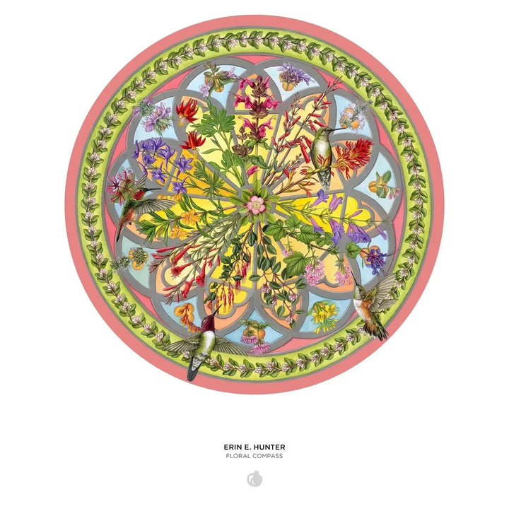 Floral Compass by Erin E. Hunter 500 Piece Round Jigsaw Puzzle Pomegranate