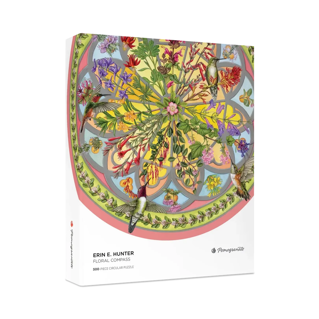 Floral Compass by Erin E. Hunter 500 Piece Round Jigsaw Puzzle Pomegranate