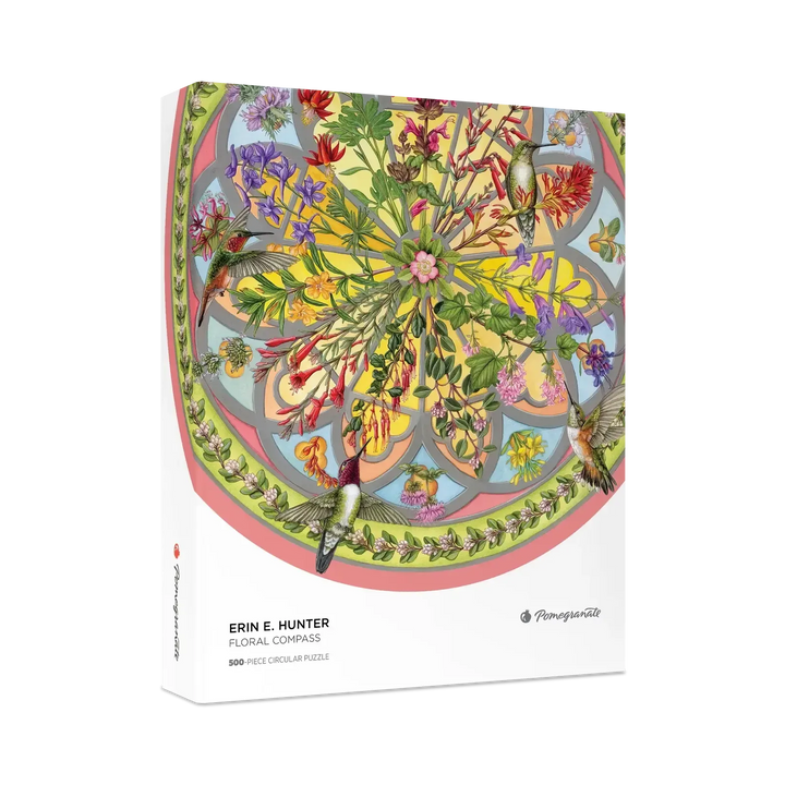 Floral Compass by Erin E. Hunter 500 Piece Round Jigsaw Puzzle Pomegranate