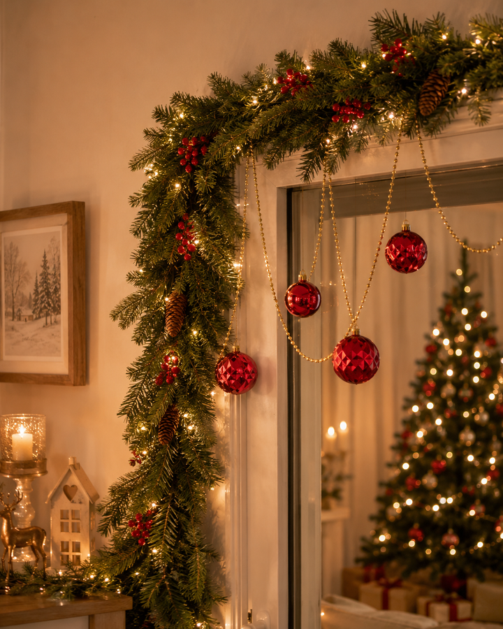 9ft Extra Thick Mixed Pine Christmas Garland Pinecones Berries Holiday Decor