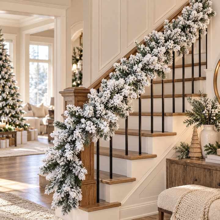 9ft Heavy Snow Flocked Alpine Christmas Garland 200 Tips Mantel Winter Decor