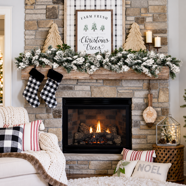 9ft Heavy Snow Flocked Alpine Christmas Garland 200 Tips Mantel Winter Decor
