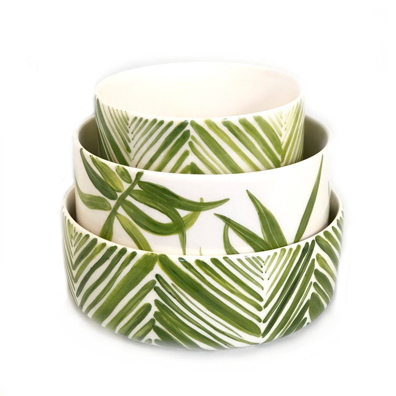 Cylinder Serving Bowl - Green Floating Leaves