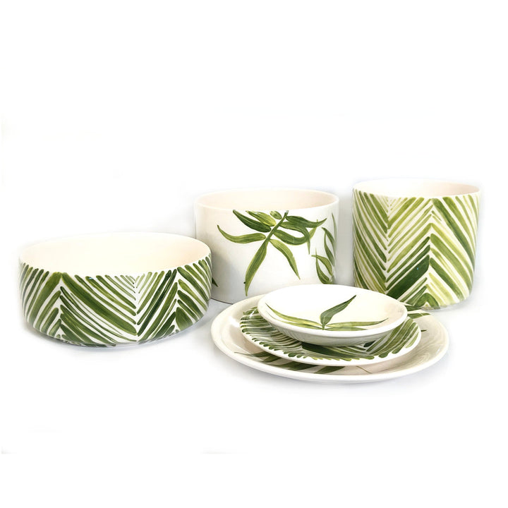 Wide Serving Bowl - Green Palm Leaves
