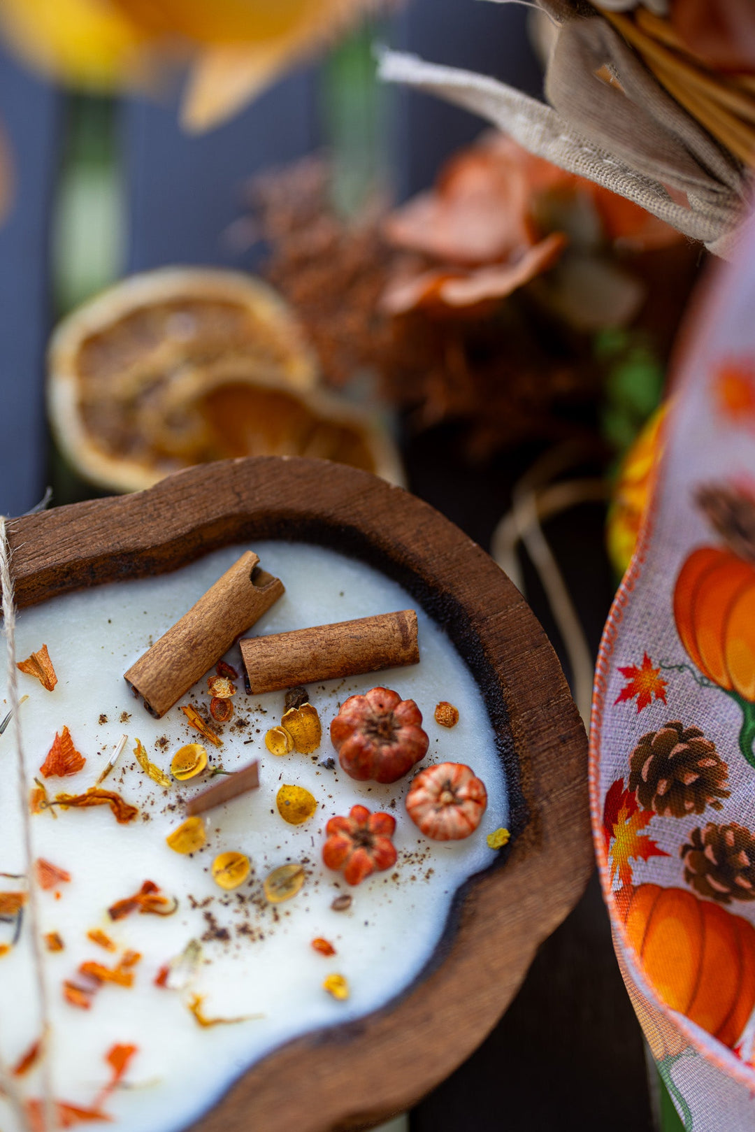 Wooden Pumpkin Shape Dough Bowl Candle – Thanksgiving &amp; Fall Autumn Decor
