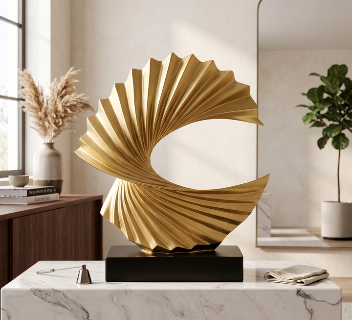 Modern Gold Wave Abstract Sculpture - Home Art Deco