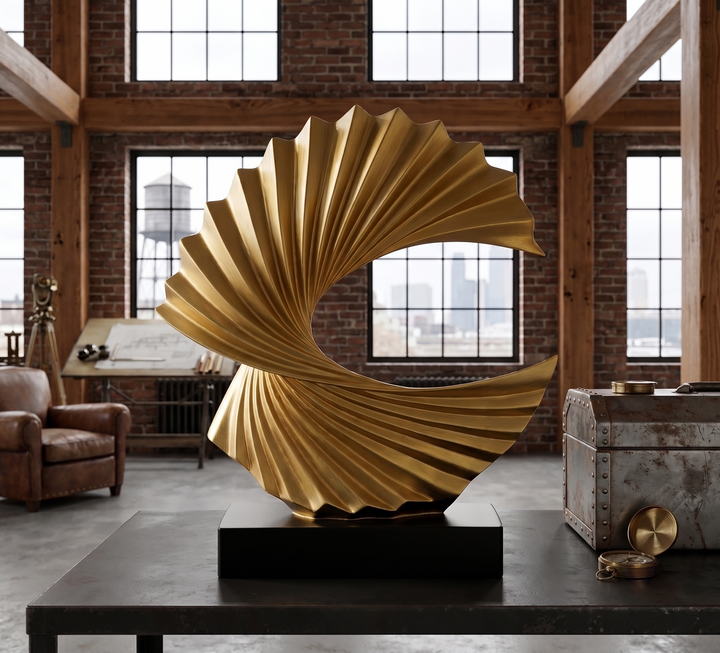 Modern Gold Wave Abstract Sculpture - Home Art Deco